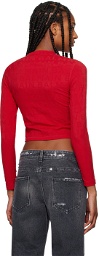 Balmain Red Jacquard Long Sleeve T-Shirt
