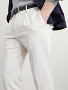 Slowear - Tapered Pleated Stretch-Cotton and Linen-Blend Gabardine Trousers - White