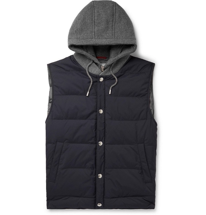 Photo: Brunello Cucinelli - Cashmere and Quilted Shell Hooded Down Gilet - Blue