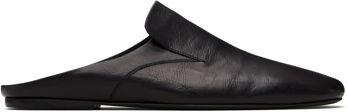 Dries Van Noten Black Leather Mule Slip-on Loafers