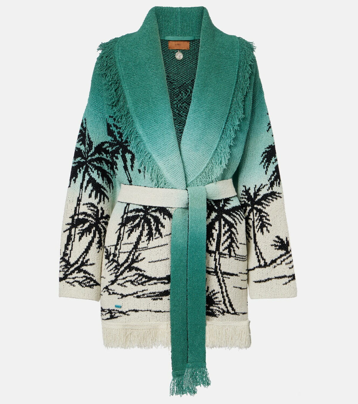 Alanui Wave Bloom fringed cotton-blend jacquard cardigan