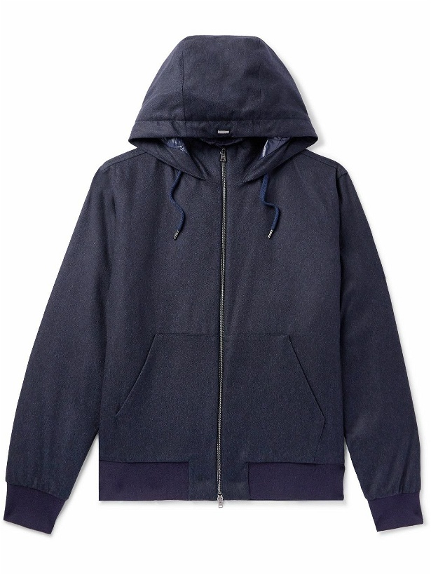 Photo: Herno - Silk and Cashmere-Blend Hooded Jacket - Blue