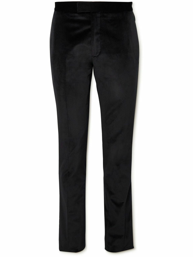 Photo: Paul Smith - Slim-Fit Satin Twill-Trimmed Cotton-Velvet Tuxedo Trousers - Black