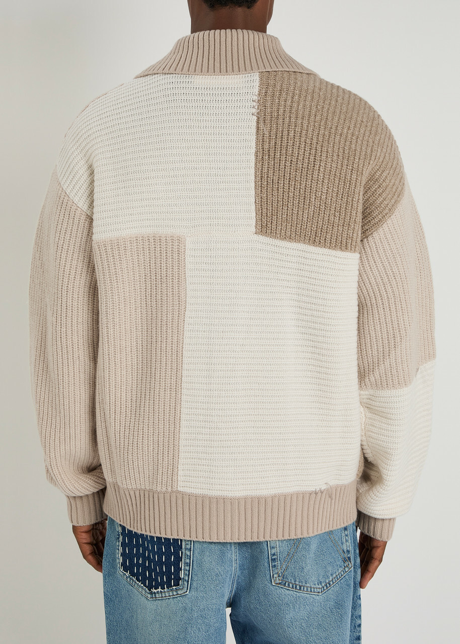 Axel Arigato Franco Colour-block Wool-blend Cardigan Beige