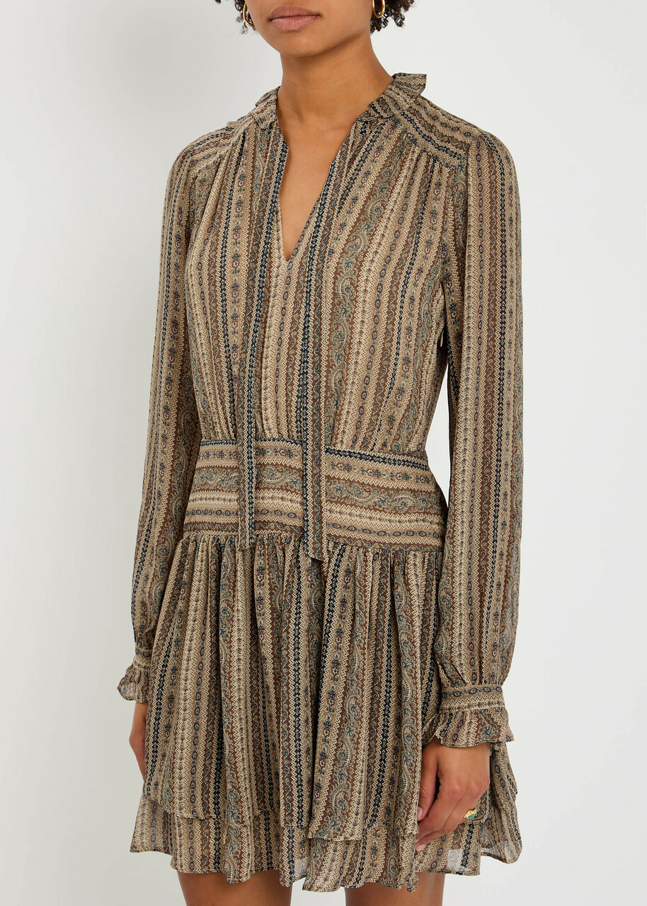 Paige Nantes Patterned Silk-chiffon Mini Dress Brown