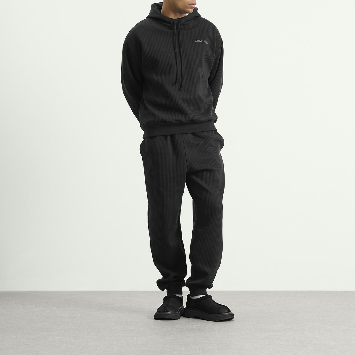 Calvin Klein Men's Terry Quilted Hoodie in Black
