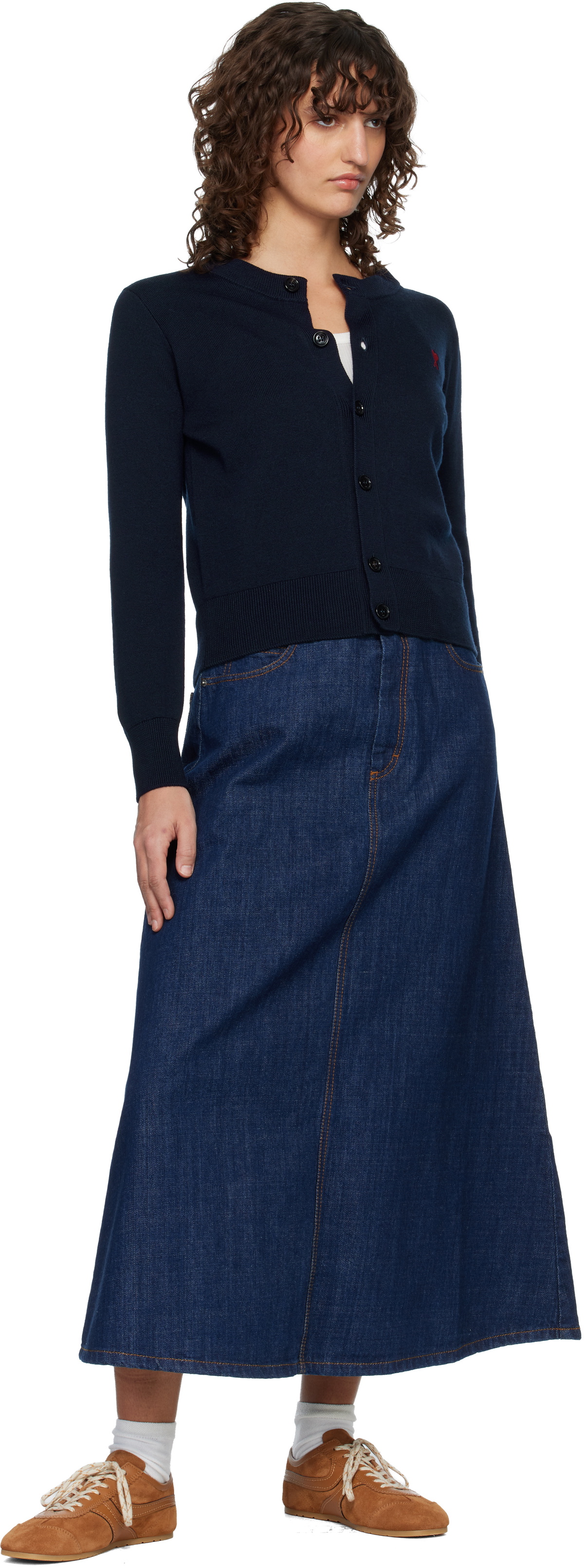 AMI Paris Navy Wool Crewneck Ami de Coeur Cardigan