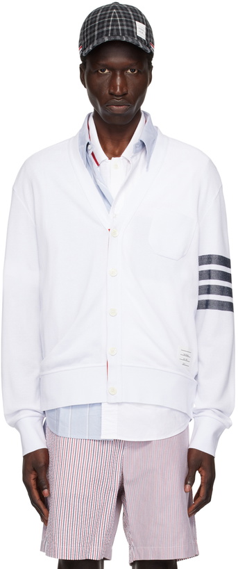 Photo: Thom Browne White 4-Bar Cardigan