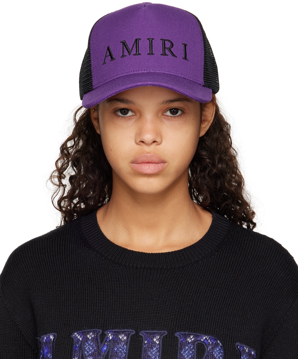 Photo: AMIRI Purple & Black Embroidered Trucker Cap