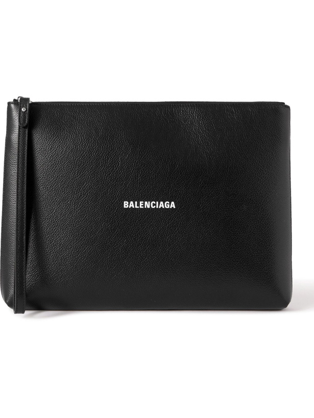 Photo: Balenciaga - Logo-Print Full-Grain Leather Pouch