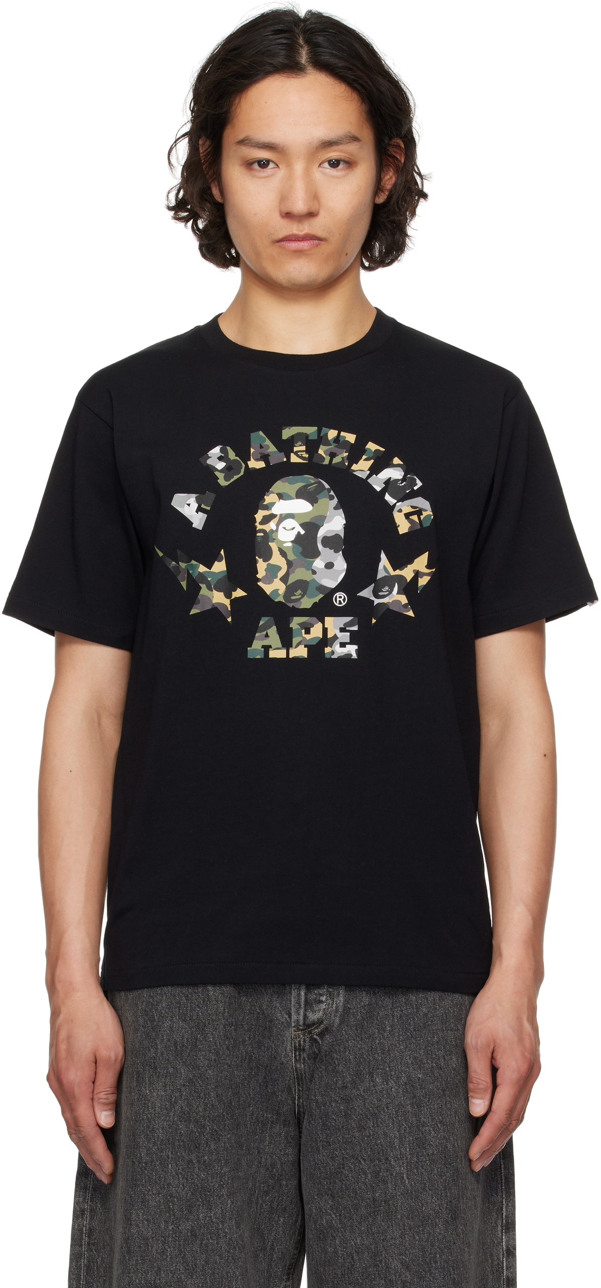 【A BATHING APE】 BAPE College L/S T-Shirt Black A Bathing Ape Men Overprinted College Tee black