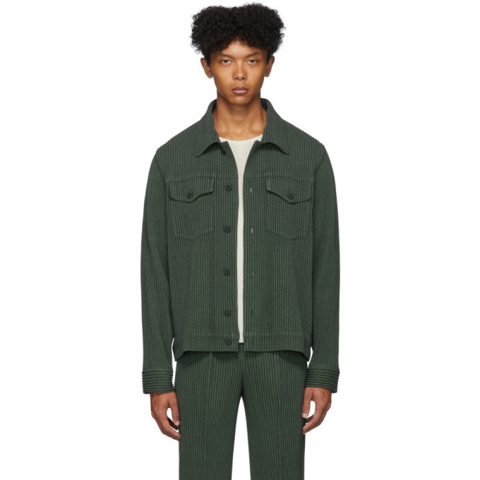 Photo: Homme Plisse Issey Miyake Khaki Pleated Trucker Jacket