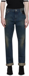 Balmain Blue Leather Pocket Jeans