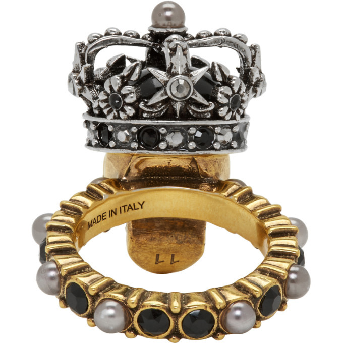 Alexander McQueen Gold and Silver King Skull Ring Alexander