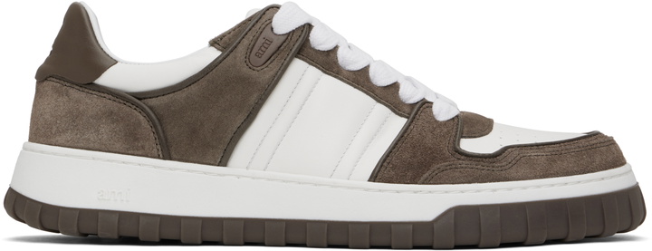 Photo: AMI Paris White & Taupe Leather Low Top Walk Sneakers