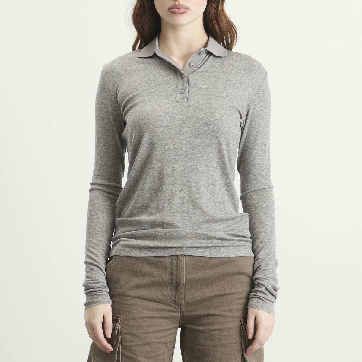 Entire Studios Women's Long Sleeve Polo in Silver Grain