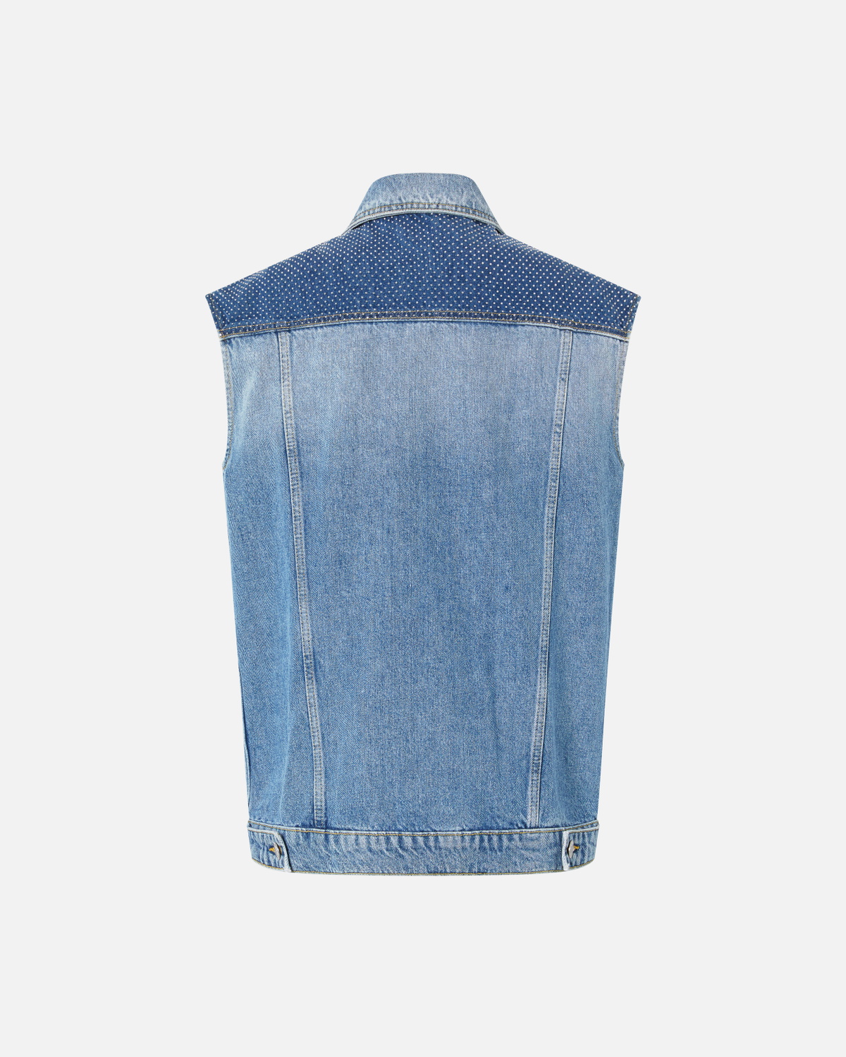 Pinko Sleeveless Denim Jacket With Mini Studs Mid Wash