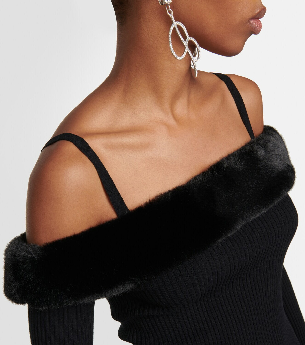 Blumarine ファー付き ニット ブラック Blumarine Faux fur-trimmed off-shoulder top Blumarine