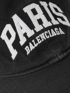 Balenciaga - Cities Logo-Embroidered Distressed Organic Cotton-Twill Baseball Cap - Black