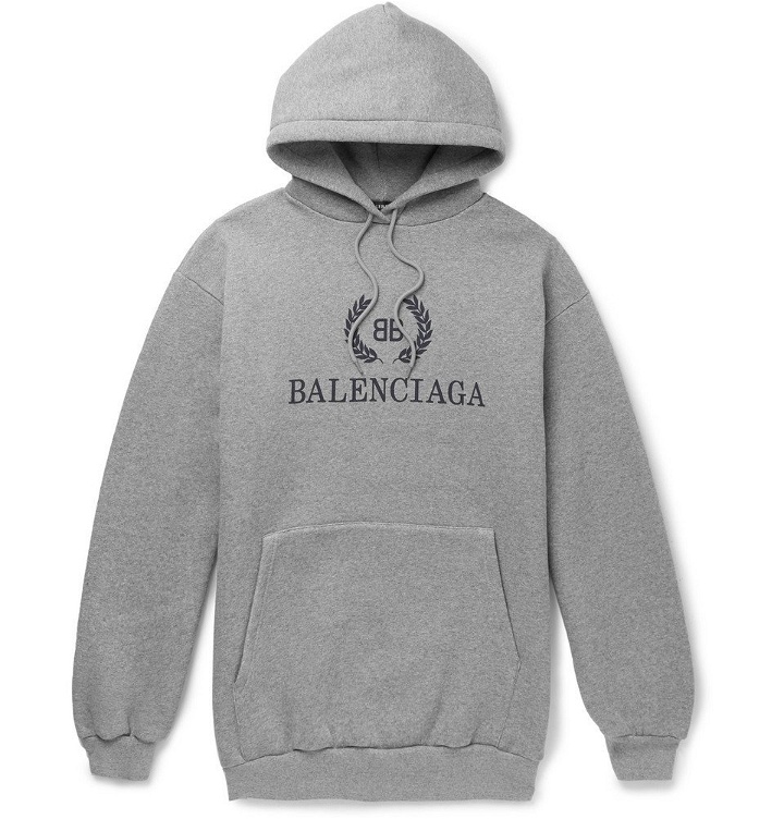 Photo: Balenciaga - Oversized Logo-Print Fleece-Back Cotton-Blend Jersey Hoodie - Men - Gray