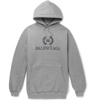 Balenciaga - Oversized Logo-Print Fleece-Back Cotton-Blend Jersey Hoodie - Men - Gray