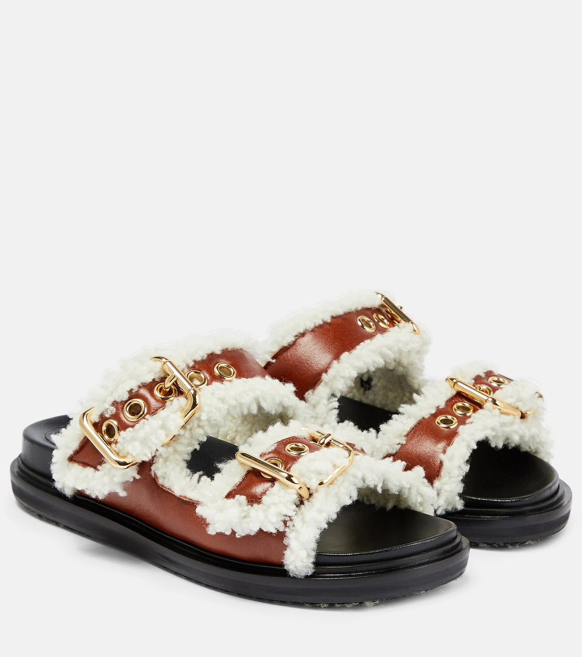 Marni - Fussbett shearling-trimmed leather sandals Marni