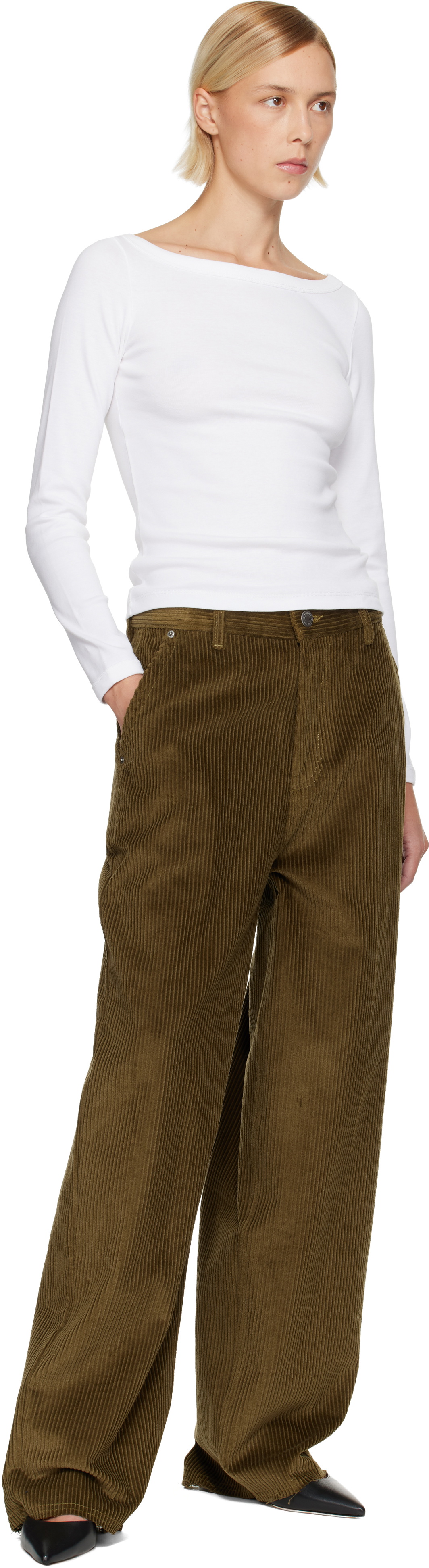 AMI Paris Khaki Cotton Large Fit Trousers