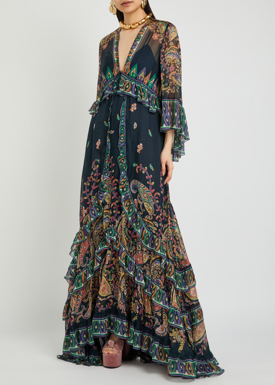 Etro Printed Silk-chiffon Maxi Dress Black