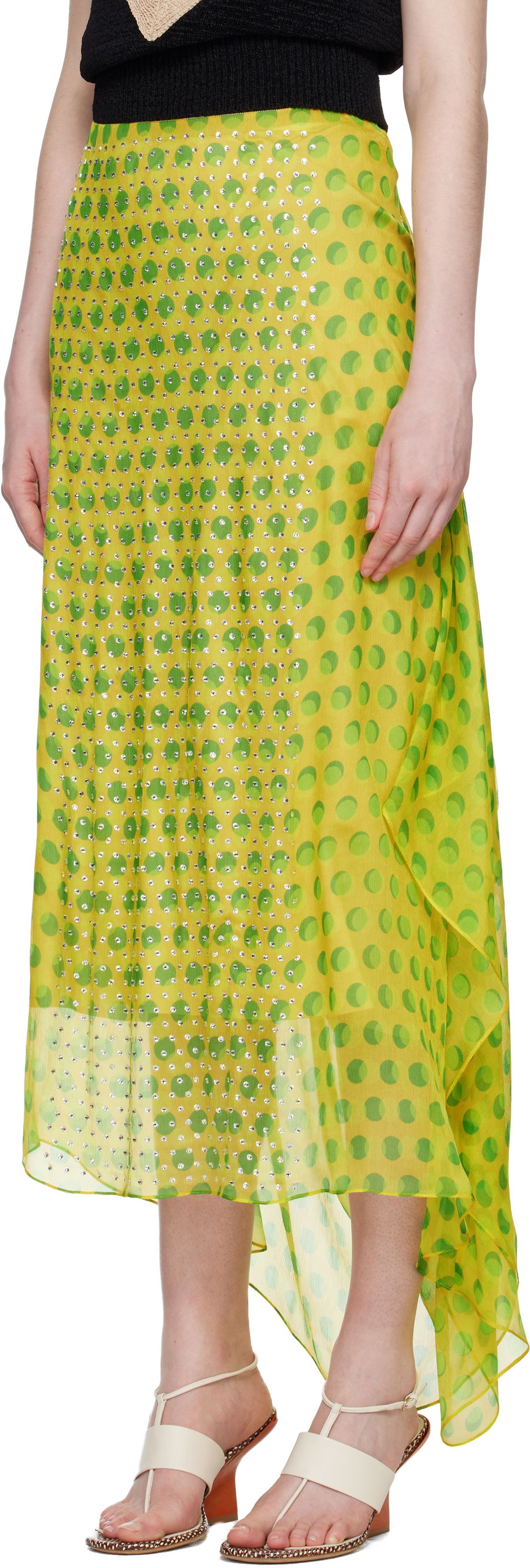Dries Van Noten Yellow Embellished Silk Maxi Skirt
