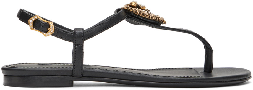 Dolce & Gabbana Black Devotion Matelassé Leather Slides Shoes
