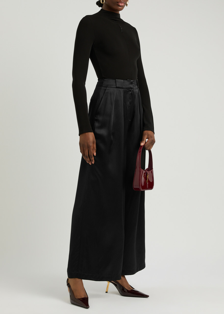 Aexae Wide-leg Silk Trousers Black