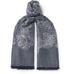 Berluti - Frayed Logo-Intarsia Wool, Mulberry Silk and Cotton-Blend Scarf - Gray