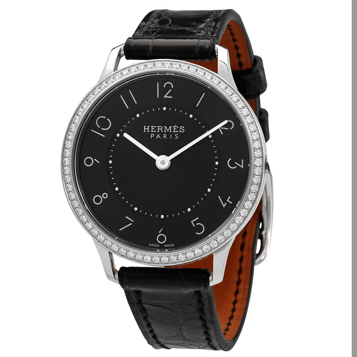 Photo: Hermes Slim D Quartz Diamond Black Dial Ladies Watch 044834WW00
