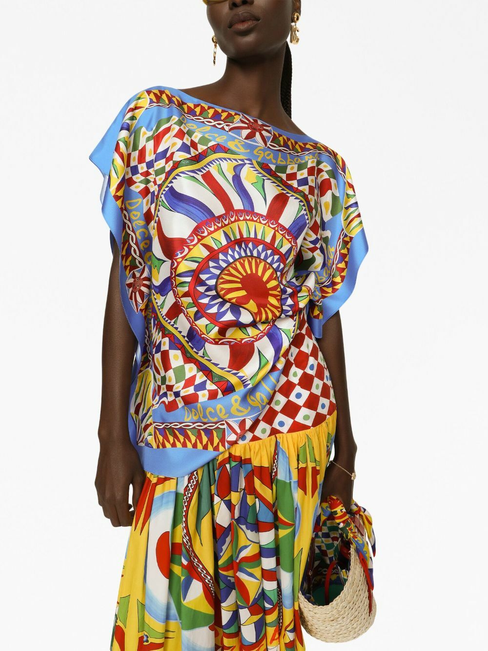 Dolce & Gabbana Multicolor Mosaic Print Silk Blouse T-shirt main image 1