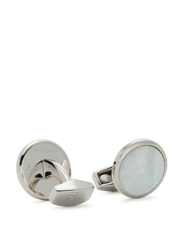 Photo: Tateossian Engraved Mother of Pearl Cufflinks - Silver - One Size