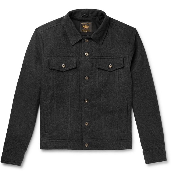 Photo: Golden Bear - The Holden Leather-Trimmed Cotton-Flannel Jacket - Gray