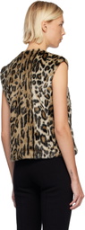 Anna Sui Beige & Black Leopard Sleeveless Faux-Fur Top