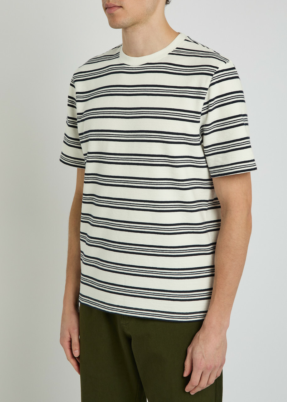 Wax London Dean Striped Textured Cotton T-shirt Navy
