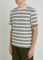 Wax London Dean Striped Textured Cotton T-shirt Navy