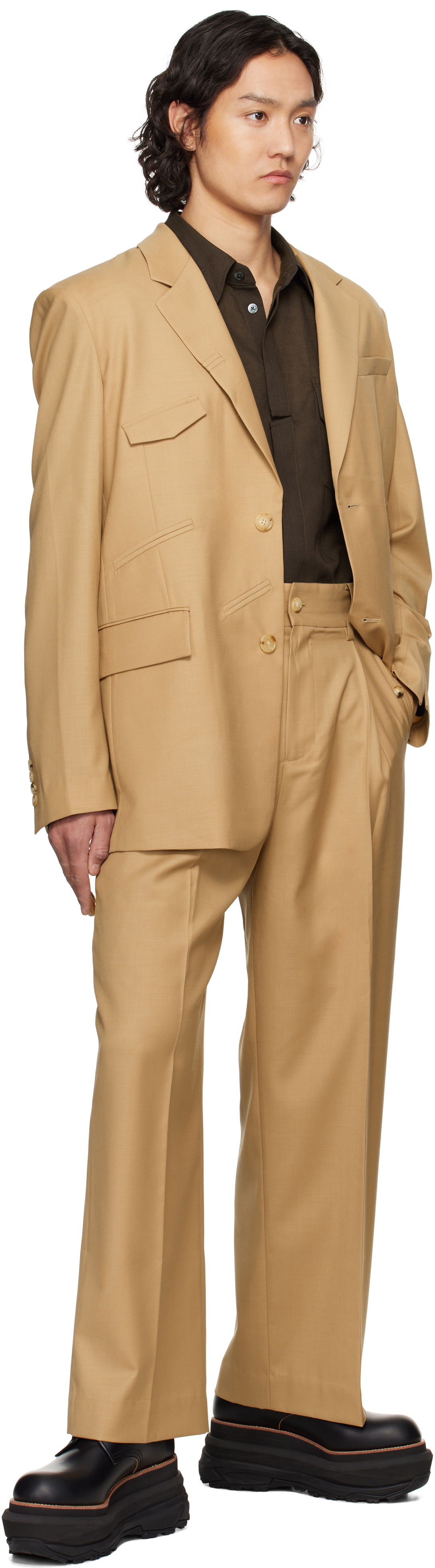 Feng Chen Wang Beige Slashed Wide Trousers