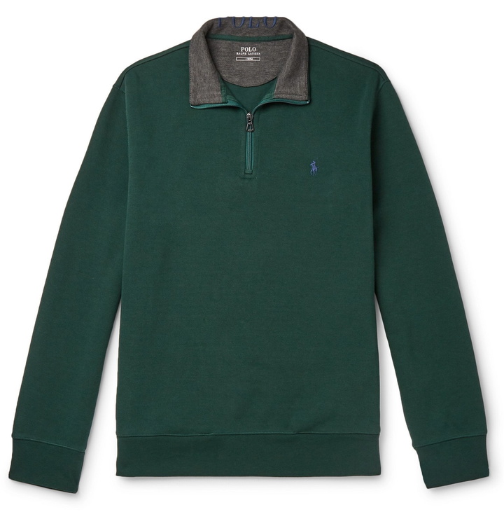 Photo: Polo Ralph Lauren - Logo-Embroidered Cotton-Blend Piqué Half-Zip Sweatshirt - Green