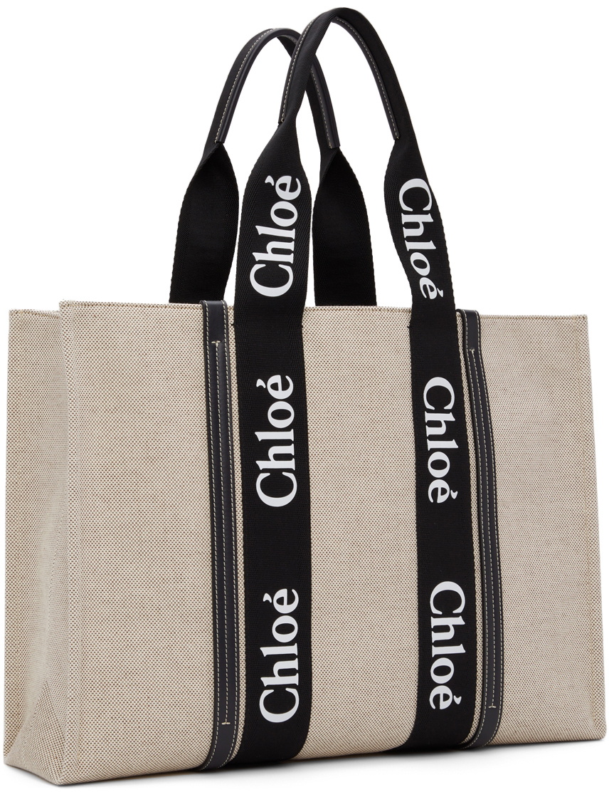 Chloé Off-White & Black Large Woody Tote Bag