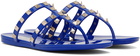 Valentino Garavani Blue Rockstud Rubber Flat Sandals