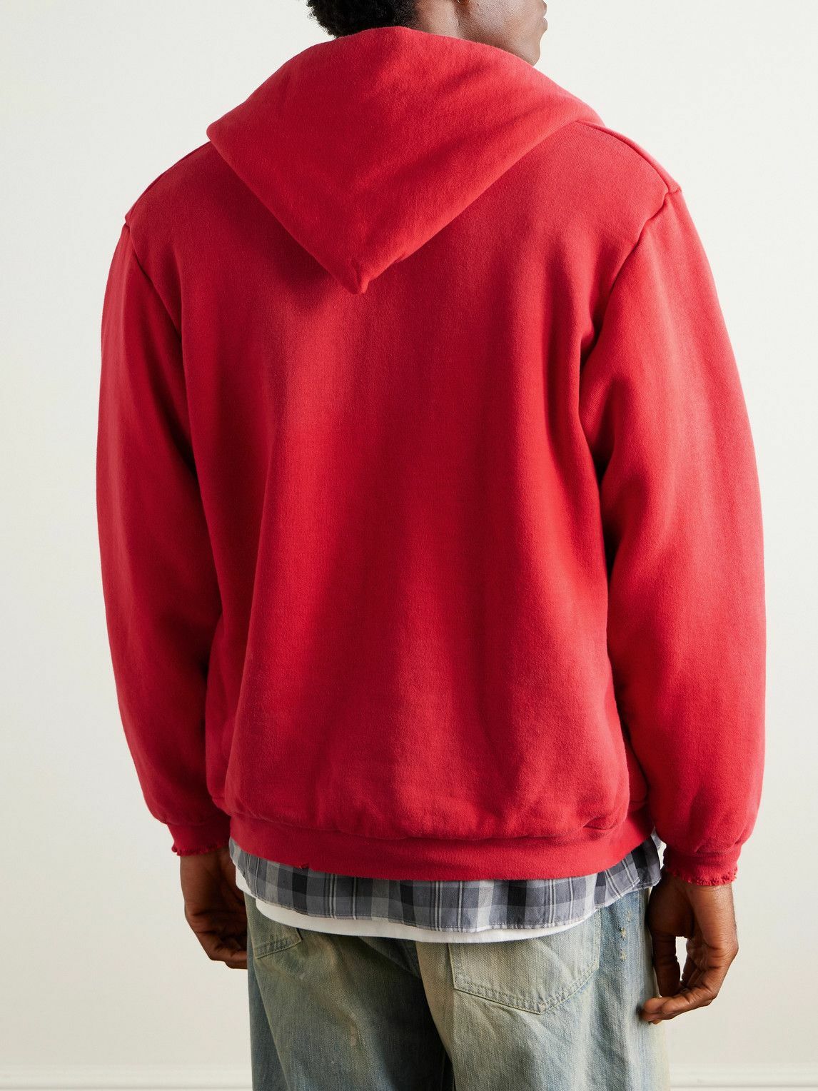 A.PRESSE - Vintage Cotton-Jersey Zip-Up Hoodie - Red