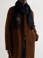 Loewe - Fringed Logo-Embroidered Two-Tone Wool and Cashmere-Blend Scarf