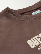 Guess USA - Distressed Logo-Embroidered Cotton-Jersey Sweatshirt - Brown