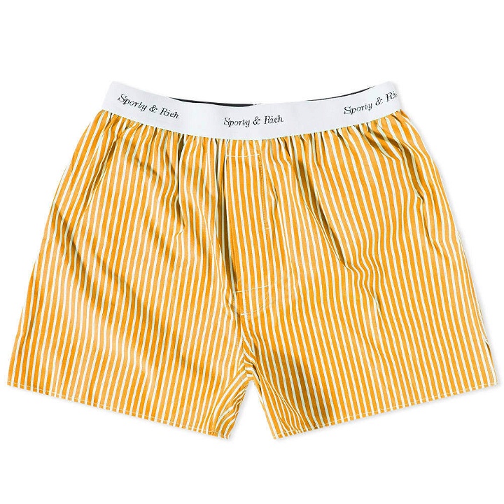 Photo: Sporty & Rich Cassie Boxer Short in Yellow Striped