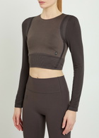 ON Studio Ribbed-jacquard Stretch-knit Crop top Brown