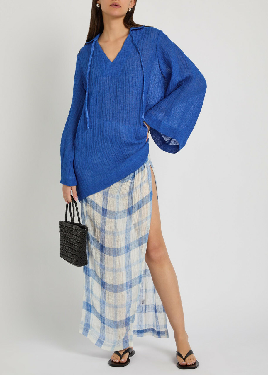 Lisa Marie Fernandez V-neck Linen-blend Tunic Blue