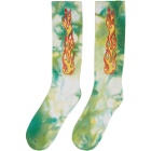 Palm Angels Green Tie-Dye Flames Socks